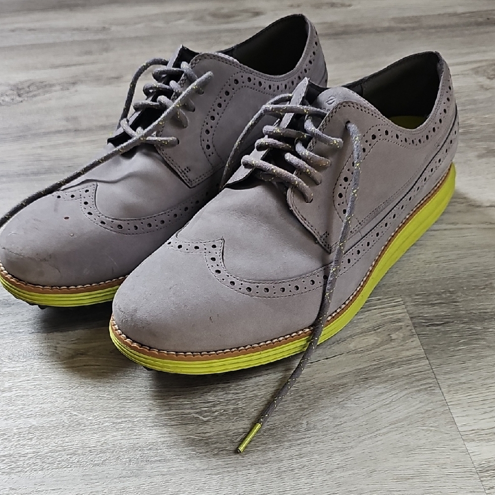 Cole Haan Lunargrand Gray Wingtip Golf Oxfords with Yellow Sole Size 11